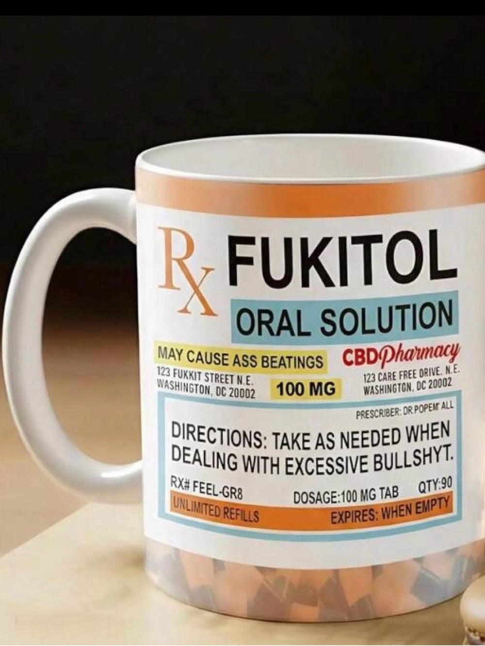 Novelty White Ceramic 'FUKITOL' Prescription Style Mug - Picture 3 of 4